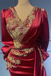 Red evening dresses with sleeves elegant floor-length Prom Evening Dresses